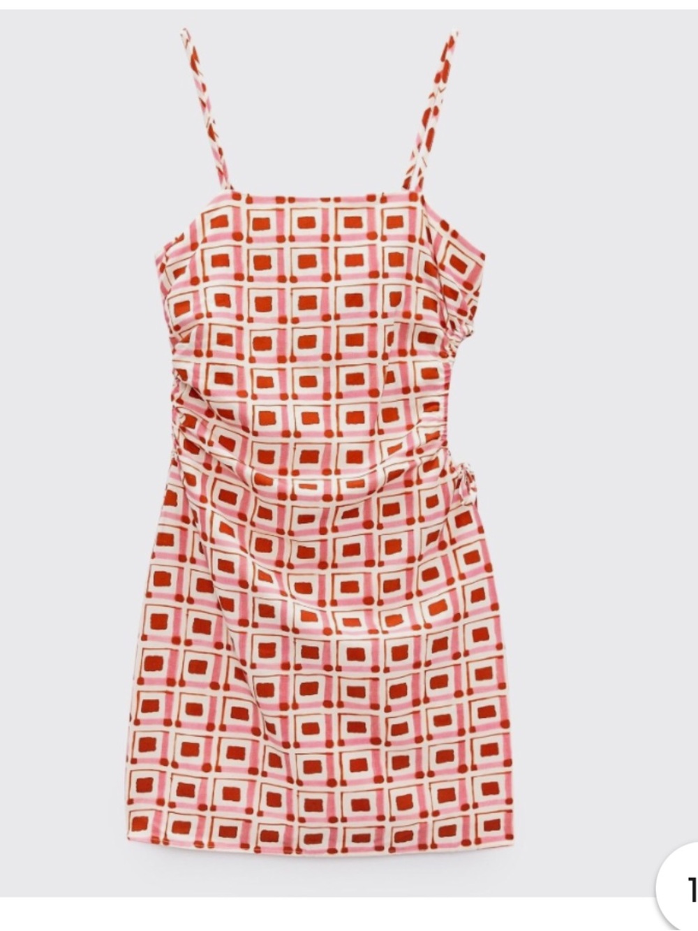 Zara Pink and Red Square-Print Spaghetti-Strap Mini Dress